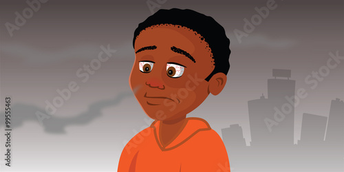 cartoon vector illustration of a child smelling smoke
