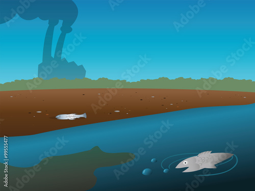 cartoon vector illustration of a polluted river
