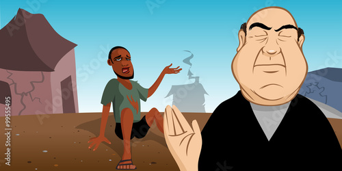 cartoon vector illustration of a poor homeless ignored
