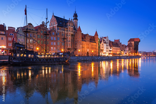 The old town of Gdansk at frozen Motlawa river  Poland