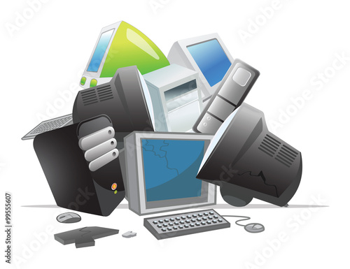 cartoon vector illustration of recycling computers
