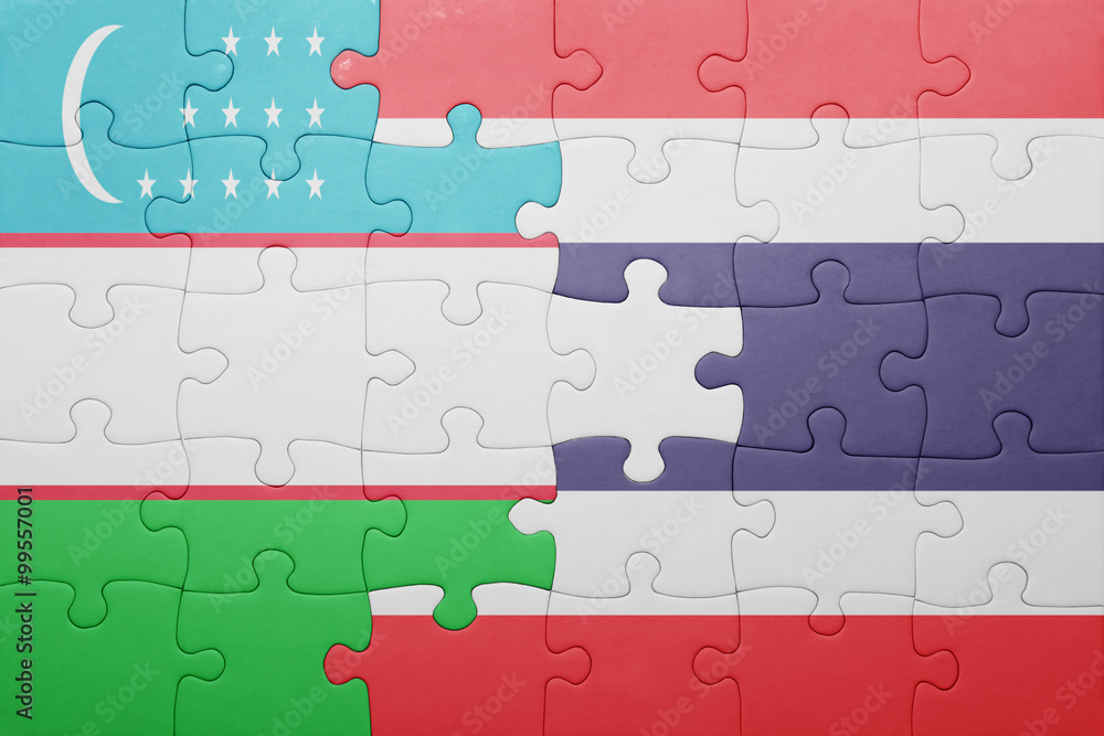 puzzle with the national flag of uzbekistan and thailand puzzle with the national flag of uzbekistan and thailand
