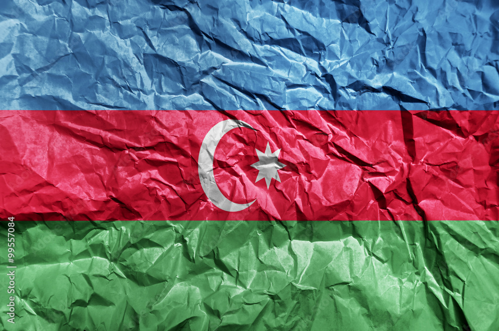 Azerbeijan flag painted on crumpled paper background