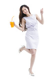 Portrait of beautiful young woman holding a cup of juice