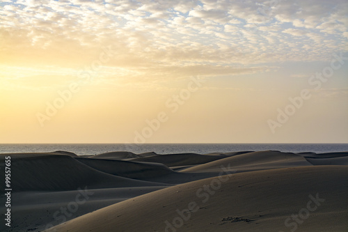sunrise Atlantic ocean, Canary Islands, Dunes Maspalomas, sand, sandy dunes