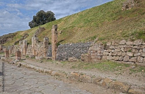 View on the part of the ancient city of Pompeii, which has not yet been uncovered by archaeologists. 