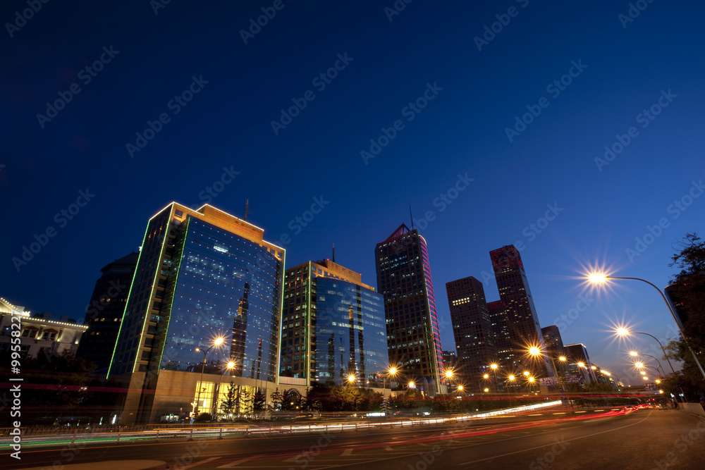 Night view of central business district, Beijing