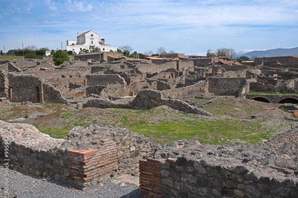 View of the ruins antique city Pompei in southern Italy.