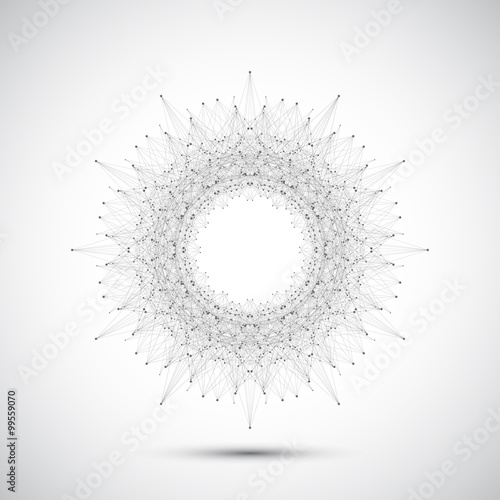 Geometric abstract form with connected line and dots. Graphic background for your design.  Vector illustration