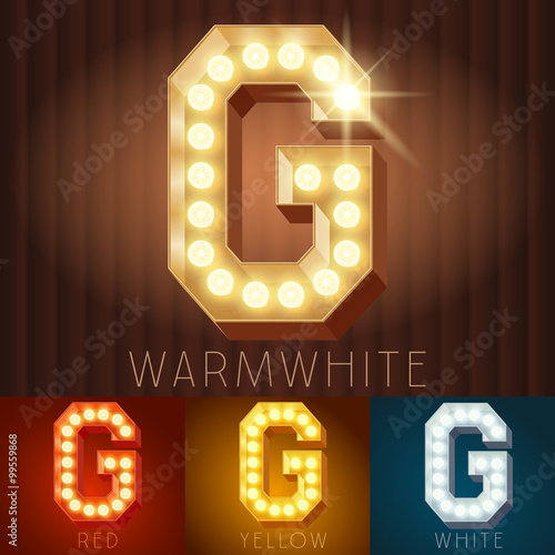 Vector electric light up lamp alphabet in hard font. Letter G