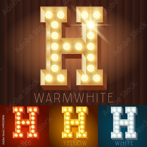 Vector electric light up lamp alphabet in hard font. Letter H