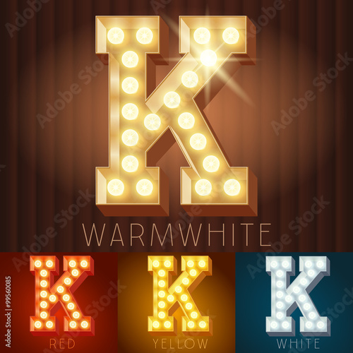 Vector electric light up lamp alphabet in hard font. Letter K