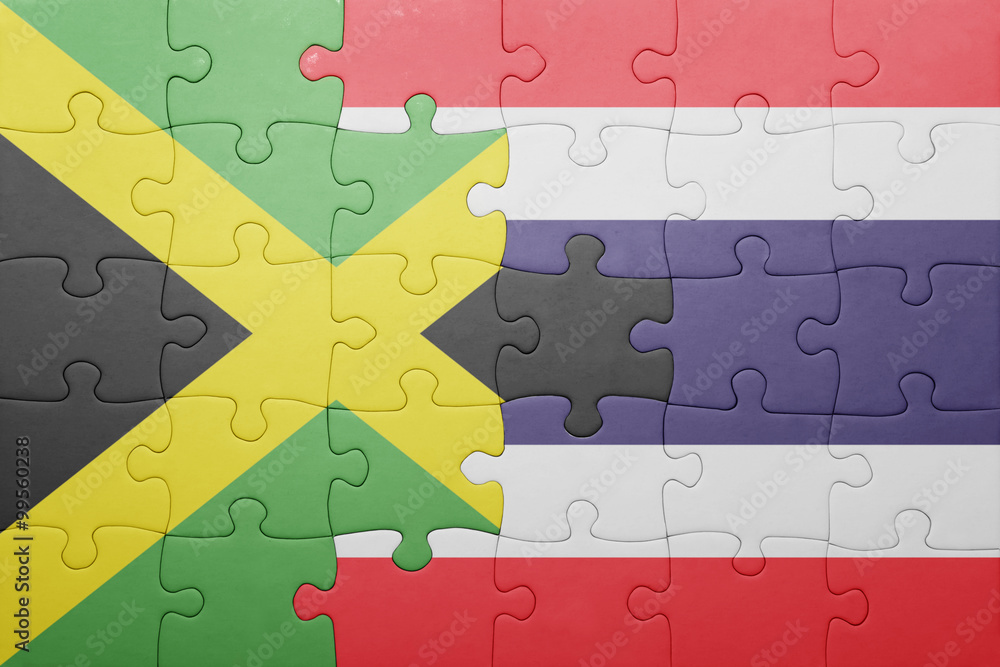 Fototapeta premium puzzle with the national flag of jamaica and thailand