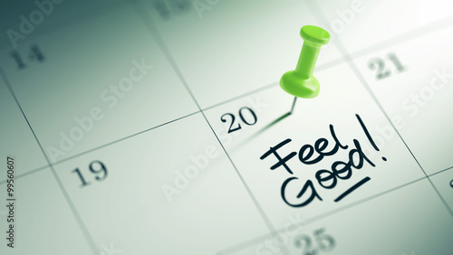Canvas Print Concept image of a Calendar with a green push pin. Closeup shot