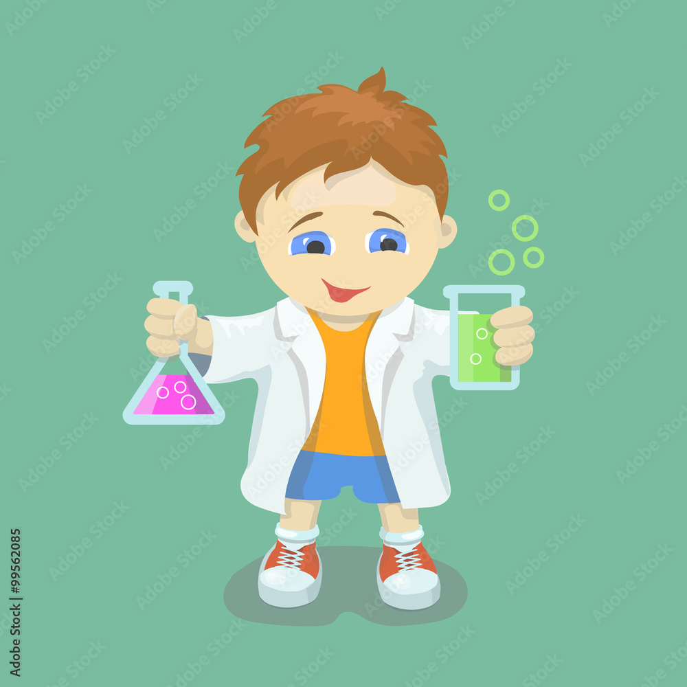 Boy doing chemical experiment. 