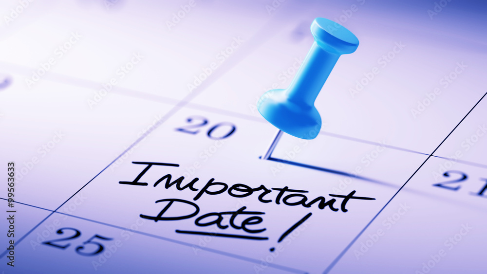 Concept image of a Calendar with a blue push pin. Closeup shot o Concept image of a Calendar with a blue push pin. Closeup shot o