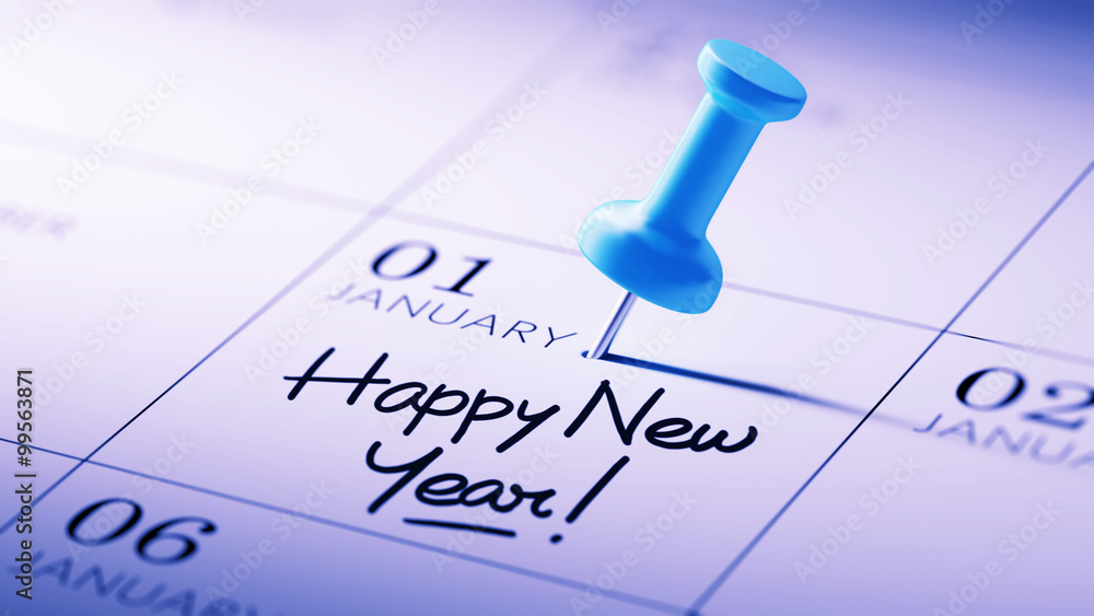 Concept image of a Calendar with a blue push pin. Closeup shot o