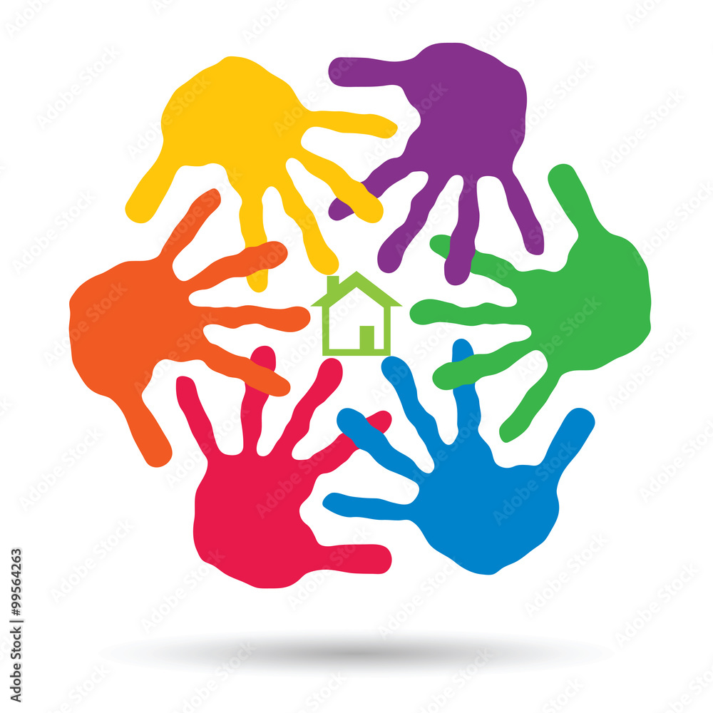 concept circle of hands, green house symbol concept circle of hands, green house symbol