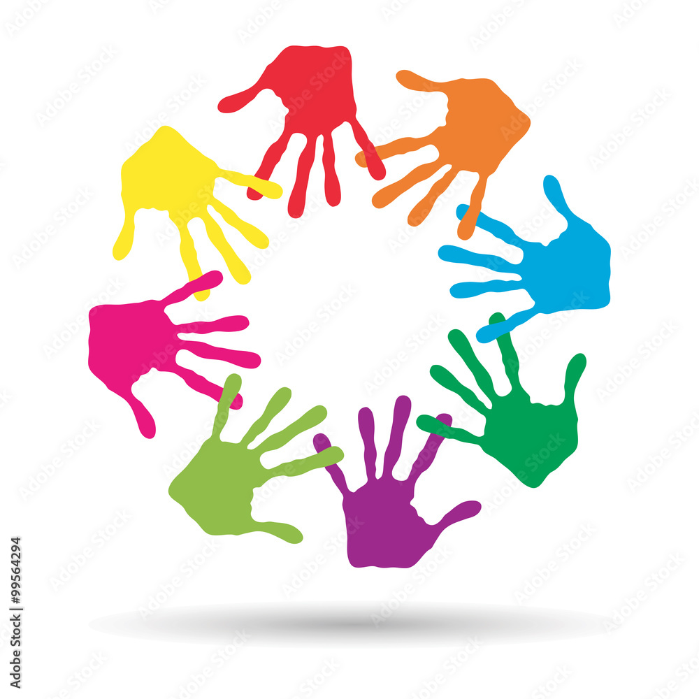Fototapeta premium Conceptual children painted hand print isolated