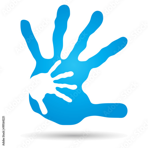 Conceptual mother and child hand print isolated