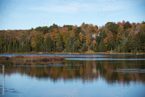 Autumn, lake view and camping in Quebec, Canada