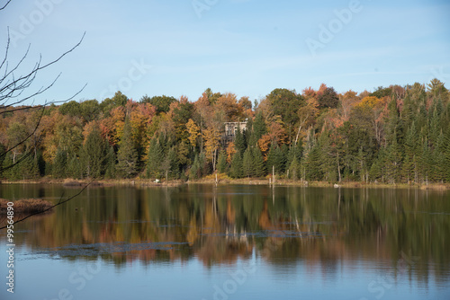 Autumn, lake view and camping in Quebec, Canada