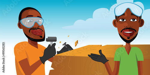 cartoon illustration of a sculptor with wood
