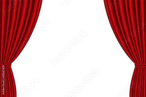 Red curtain opened on white background. Vector illustration,EPS 10.