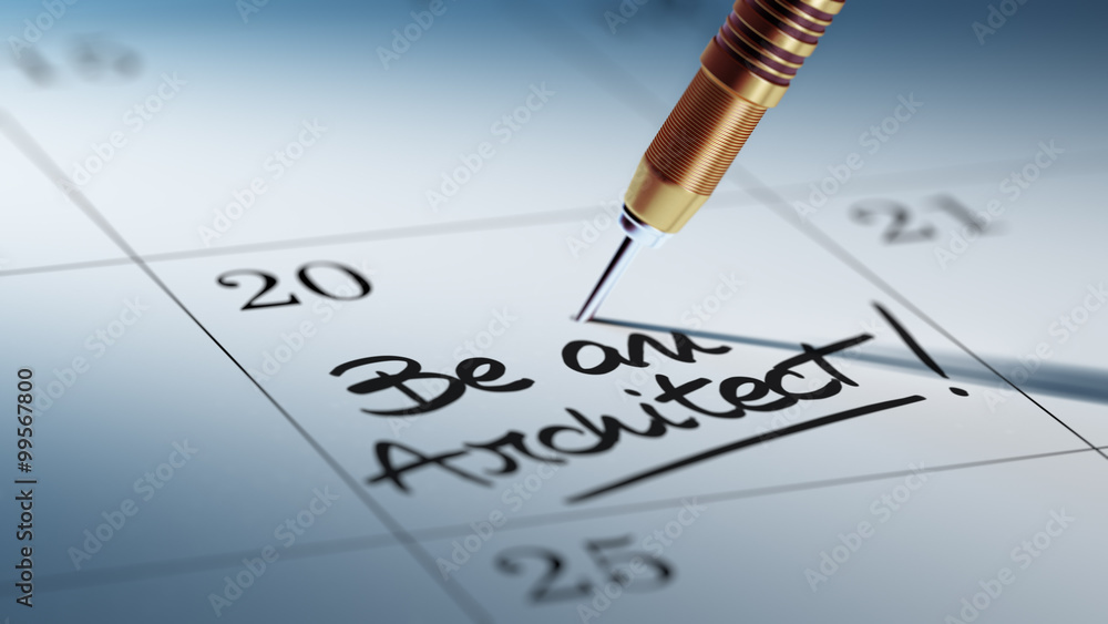 Concept image of a Calendar with a golden dart stick.. The words Concept image of a Calendar with a golden dart stick.. The words