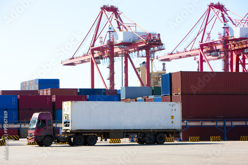 Cranes and cargo containers in shipping dock