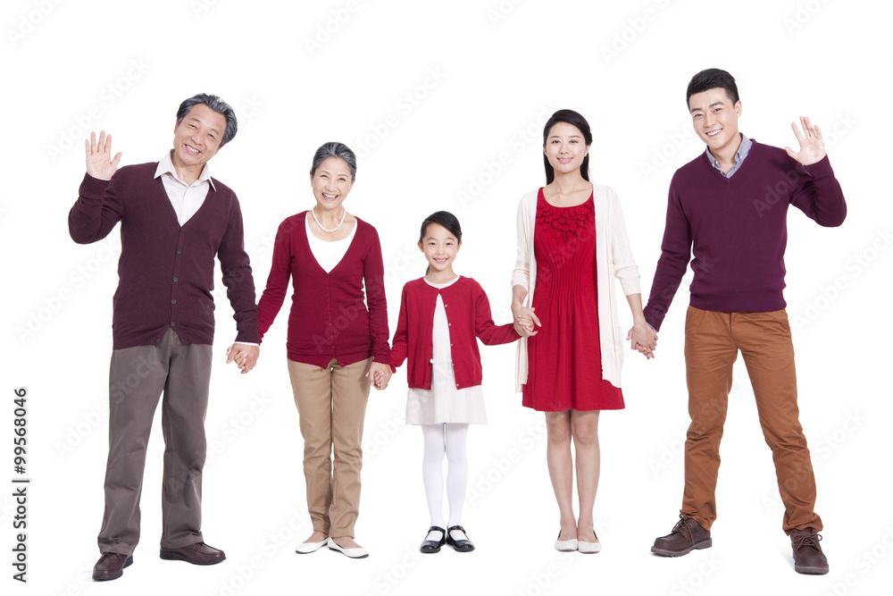 Fototapeta premium Cheerful family holding hands