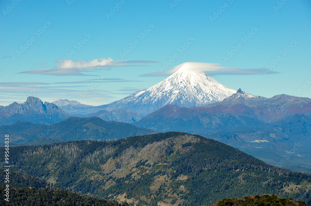 Volcan Villarrica viewed from Santuario El Cani, near Pucon, Chi
