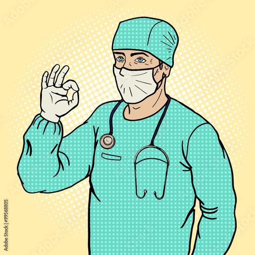 Surgeon shows ok sign pop art style vector