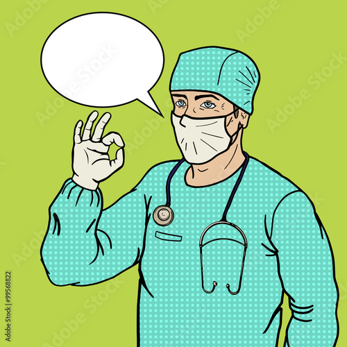 Surgeon shows ok sign pop art style vector