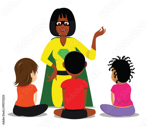 cartoon vector illustration of a teacher with students

