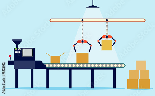 Conveyor system in flat design. Vector illustration