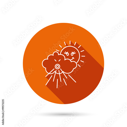 Wind icon. Cloud with sun and storm sign.