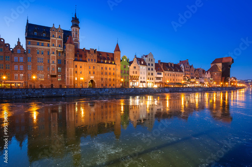 The old town of Gdansk at frozen Motlawa river  Poland