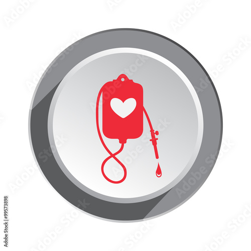 Enema tool icon. Joke clyster sign. Sanitary weekends for couples, rehabilitation symbol. Red sign on round white-gray button. Vector