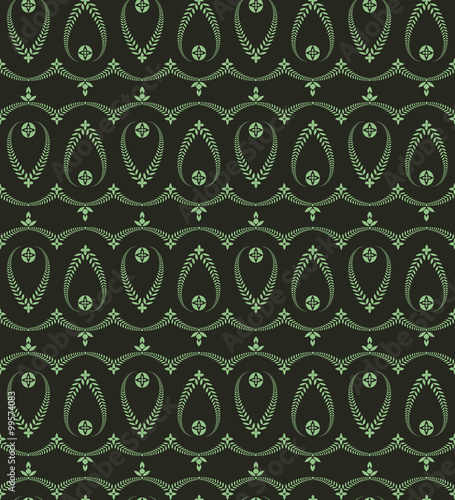 Seamless laurel wreath pattern of cross ornament. Lace view texture. Ceremonial, religious background. Green and black colored. Vector