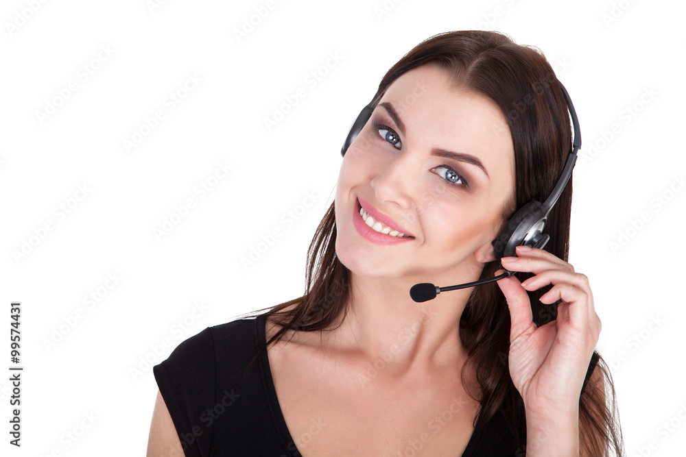 Call Center Support phone operator in headset, isolated - Stock Image Call Center Support phone operator in headset, isolated - Stock Image