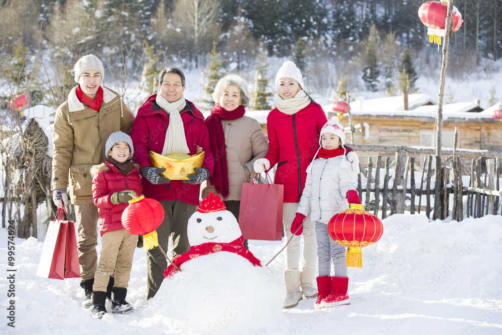 Happy family celebrating Chinese new year