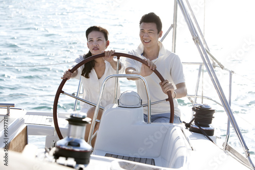 Young couple sailing