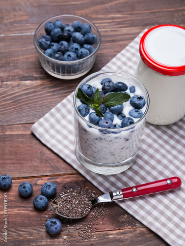 Chia seeds pudding with blueberries