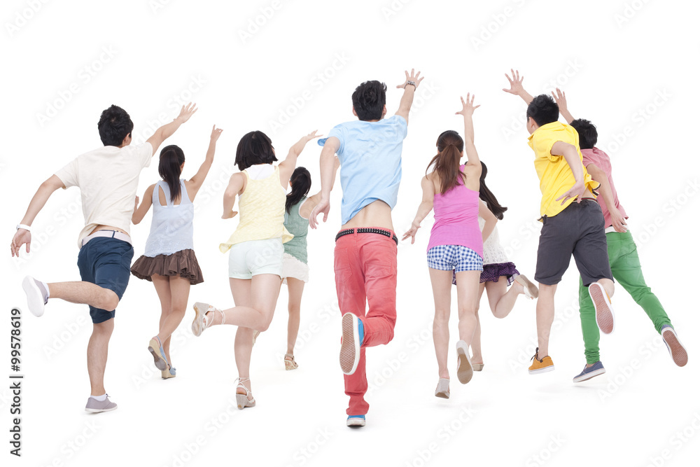 Obraz premium Excited young people jumping