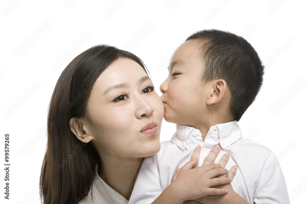 Son kissing mother Son kissing mother