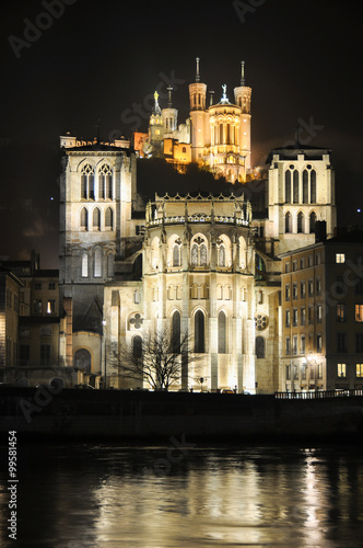 Saint-Jean-Baptiste Cathedral with the Fourviere Basilica, Lyon,