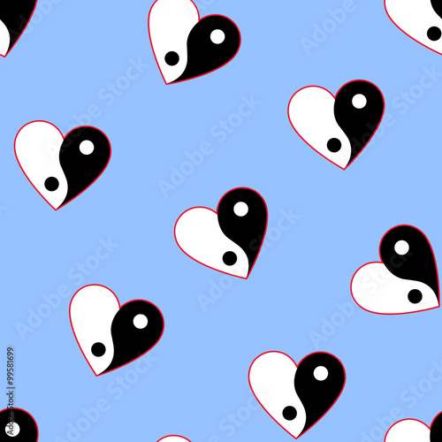 Vertical yin yang hearts seamless pattern