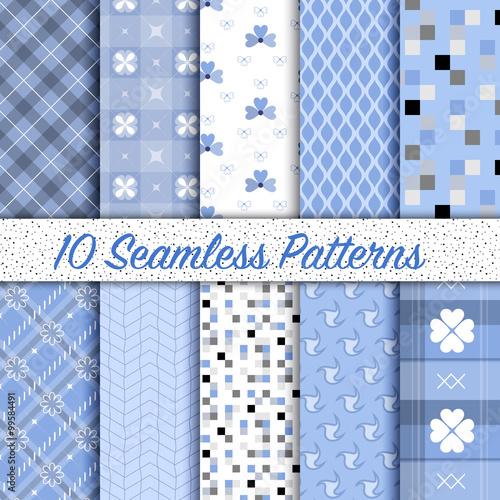 Set of 10 different vintage Serenity colored vector seamless patterns. Endless texture can be used for pattern fills, web page background, surface textures, Pattern swatches included in file.