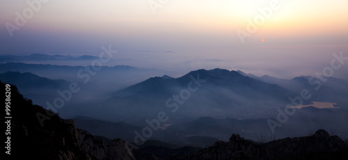Sunrise in Chinese national famous mountain Taishan photo
